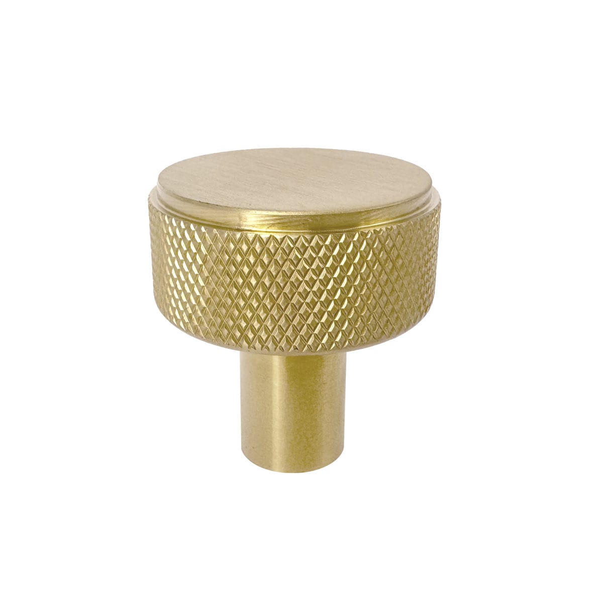 Brushed Brass Knurled Disc Cupboard Knob 32mm | Mucheln