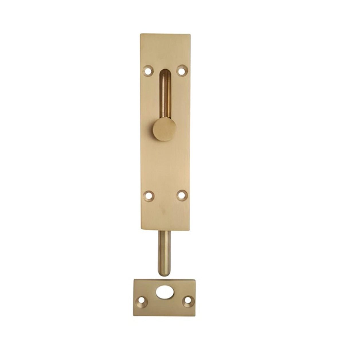 Brushed Brass Flush Door Bolt 150mm | Mucheln - Front View