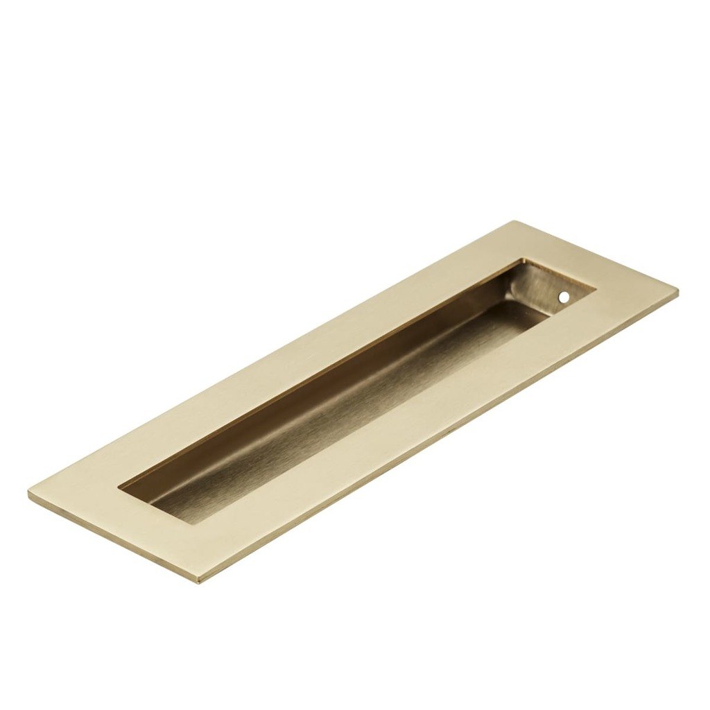 Brushed Brass FLUSH PULL Rectangle Handle 200mm – Mucheln Door Hardware