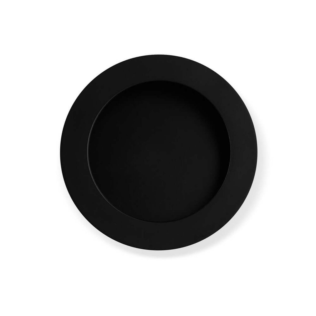 Matte Black FLUSH PULL Round Handle 70mm Open Design - Front View | Mucheln Door Hardware