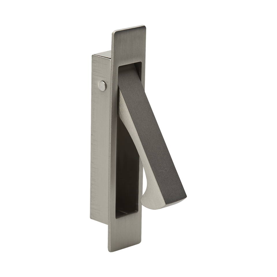 Satin Nickel FLUSH PULL 90mm Concealed Handle - Front View | Mucheln Door Hardware