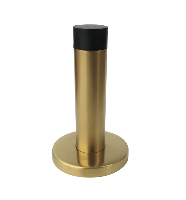 Round Brushed Brass Rubber Door Stop - Front View | Mucheln Door Hardware