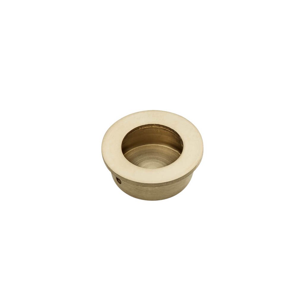 Brass FLUSH PULL Round Handle 30mm Open Design - Front View | Mucheln Door Hardware