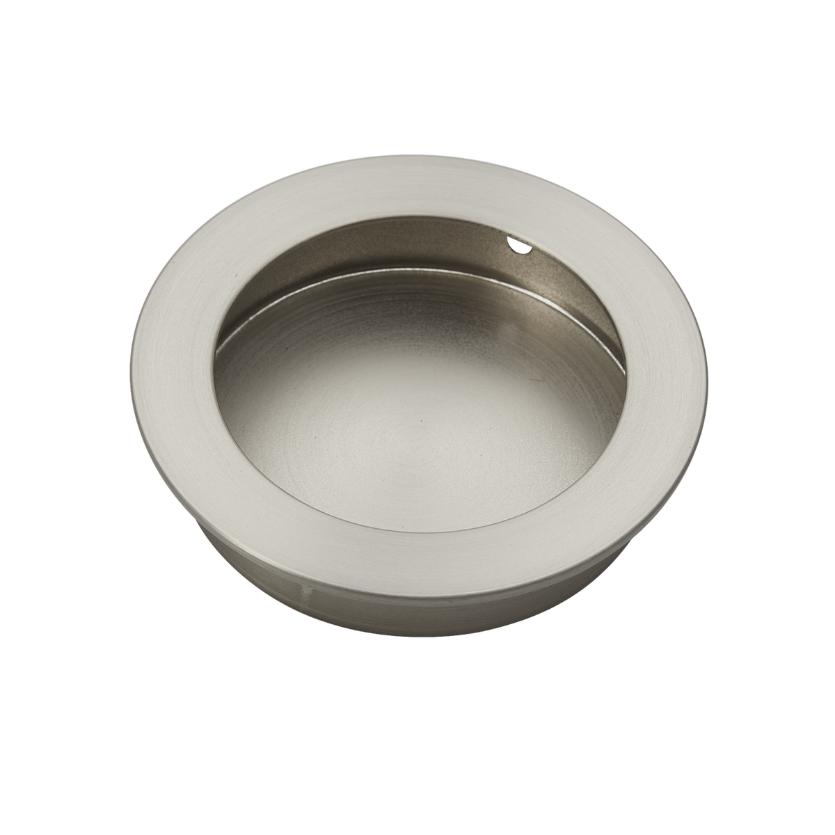 Satin Nickel FLUSH PULL Round Handle 70mm - Front View | Mucheln Door Hardware